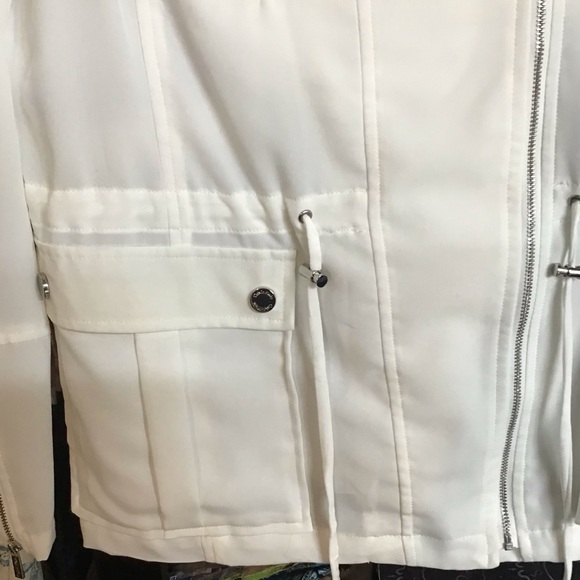 Calvin Klein sexy semi sheer off white jacket. Zippers and drawstring at waist. - Picture 6 of 8